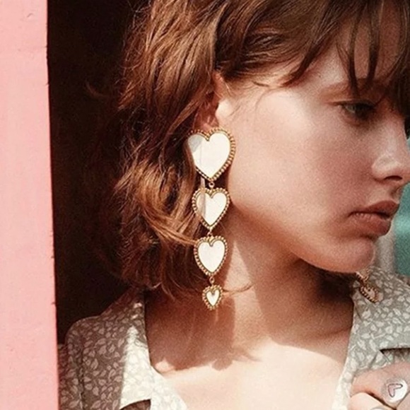 White Heart Drop Statement Earrings